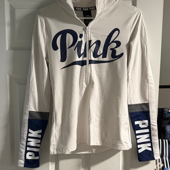 White and Blue PINK Half-Zip Long Sleeve Shirt - Picture 1 of 3